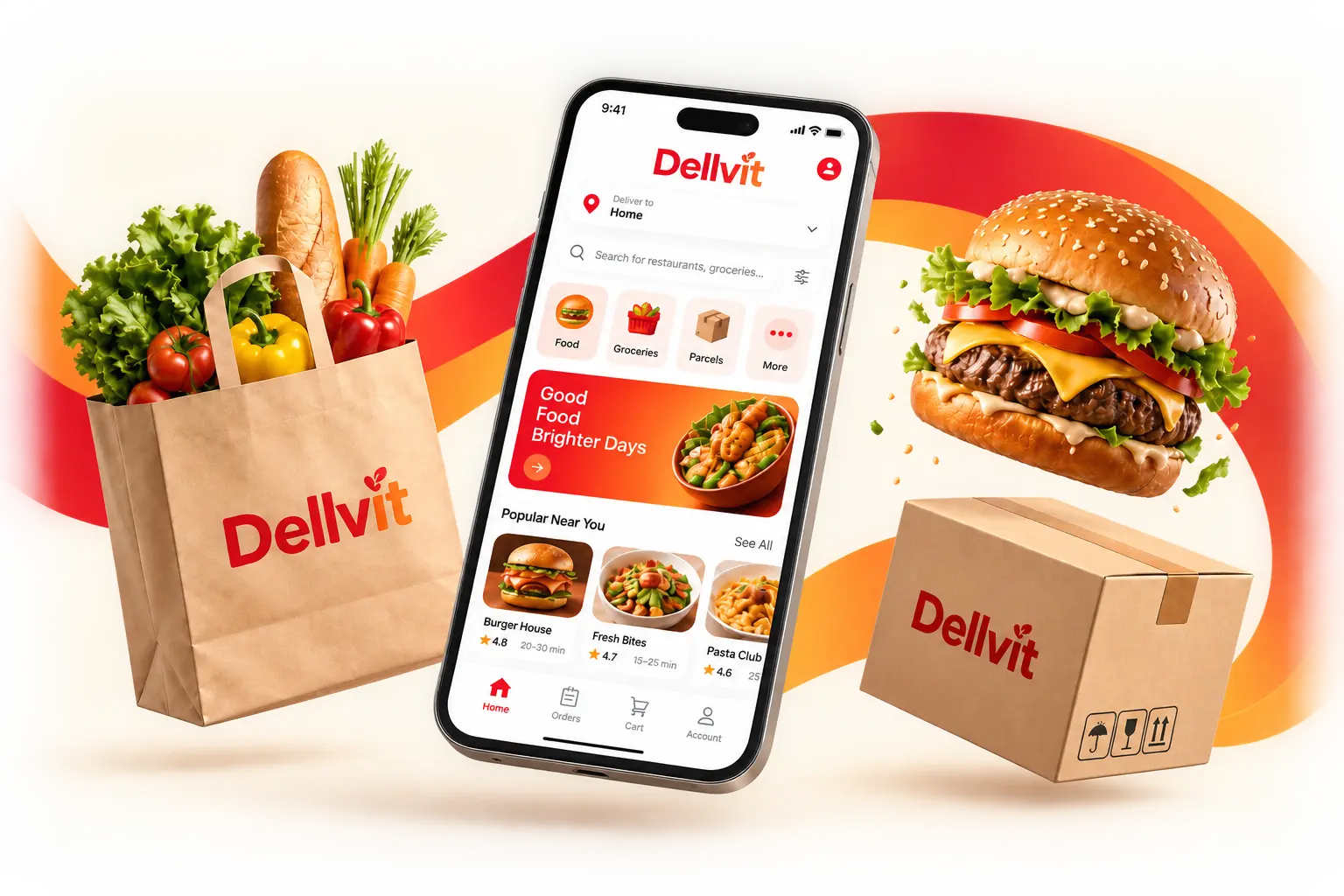 Dellvit delivery app with food, groceries and parcels